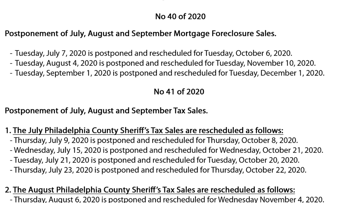 Sheriff’s Sales Postponed